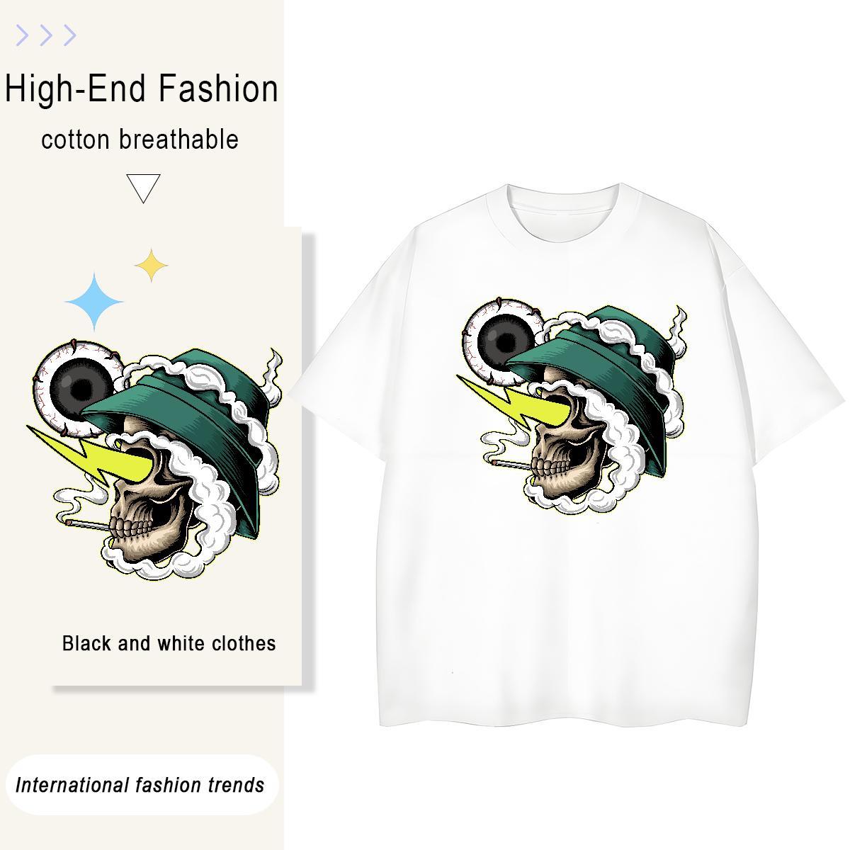 Classic Womens T Shirts 230g Pure Cotton Short sleeve Soft Casual Sport skull Women Tees Brand Cartoon Anime Wear