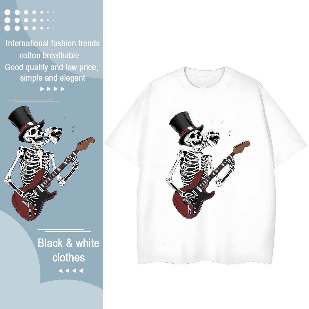 2024 DIY T Shirt For Woman 230g Cotton Breathable Short Sleeve Beach skull Unisex Tshirts Loose fit Custom Cartoon Tees Shirts