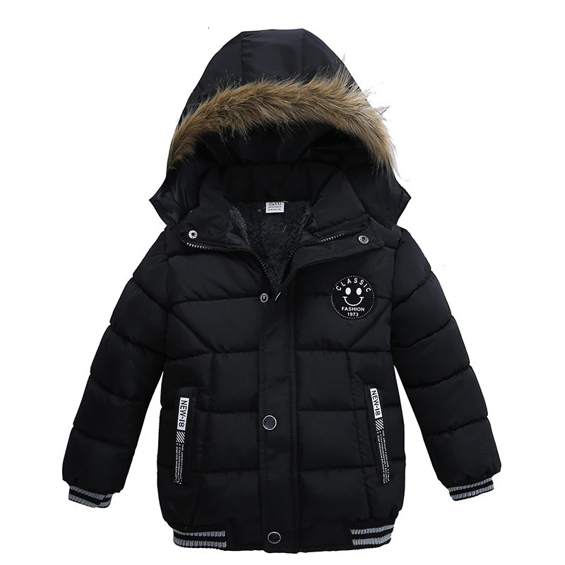 Autumn Winter Boys Jacket Keep Warm Baby Coat Hooded Zipper Fashion Fur Collar Outerwear 2 3 4 5 6 Years Kids Clothes 241018