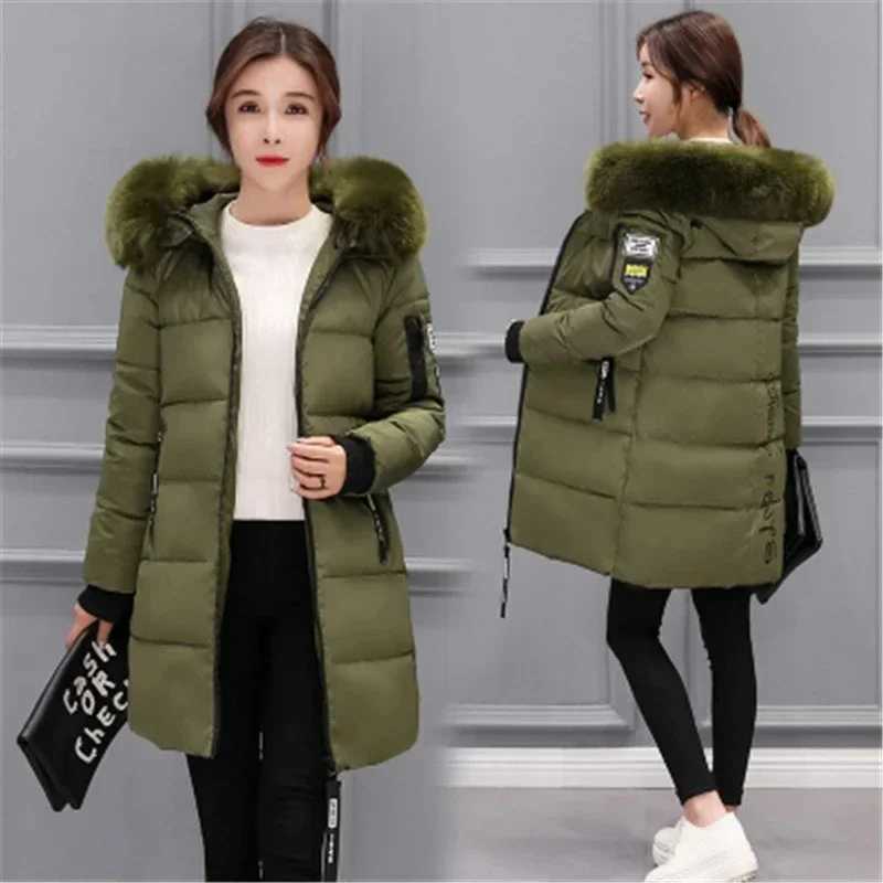 2023 Winter Jacket Women Parka Big Fur Collar Hooded Thick Warm Long Female Coat Casual Outwear Down Cotton Jacket ParkasX241019