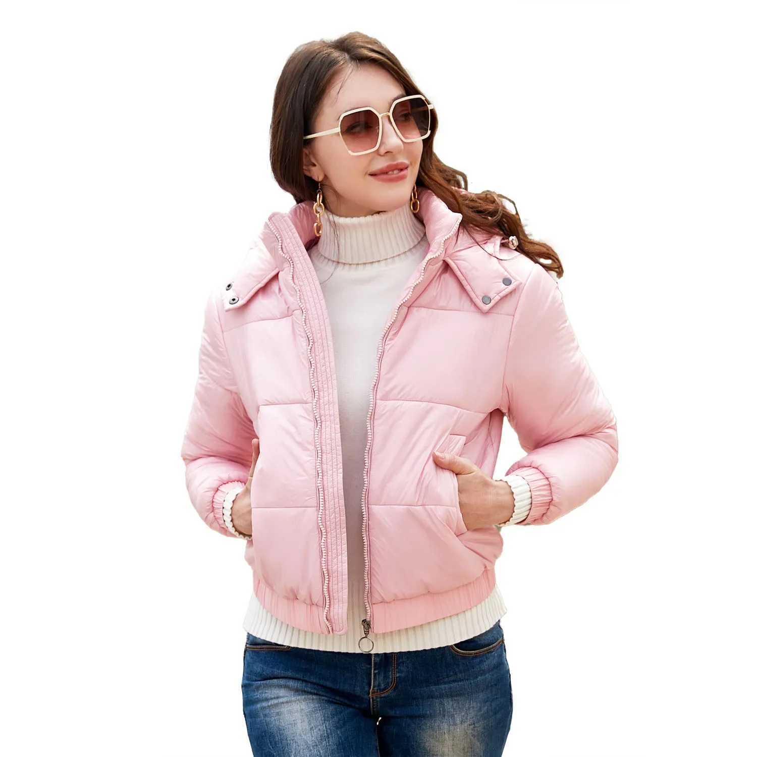 Women's Down Parkas Winter jacket womens bomber jacket yellow body double-sided style paddle jacket womens motorcycle zipper jacket 2023 new mode