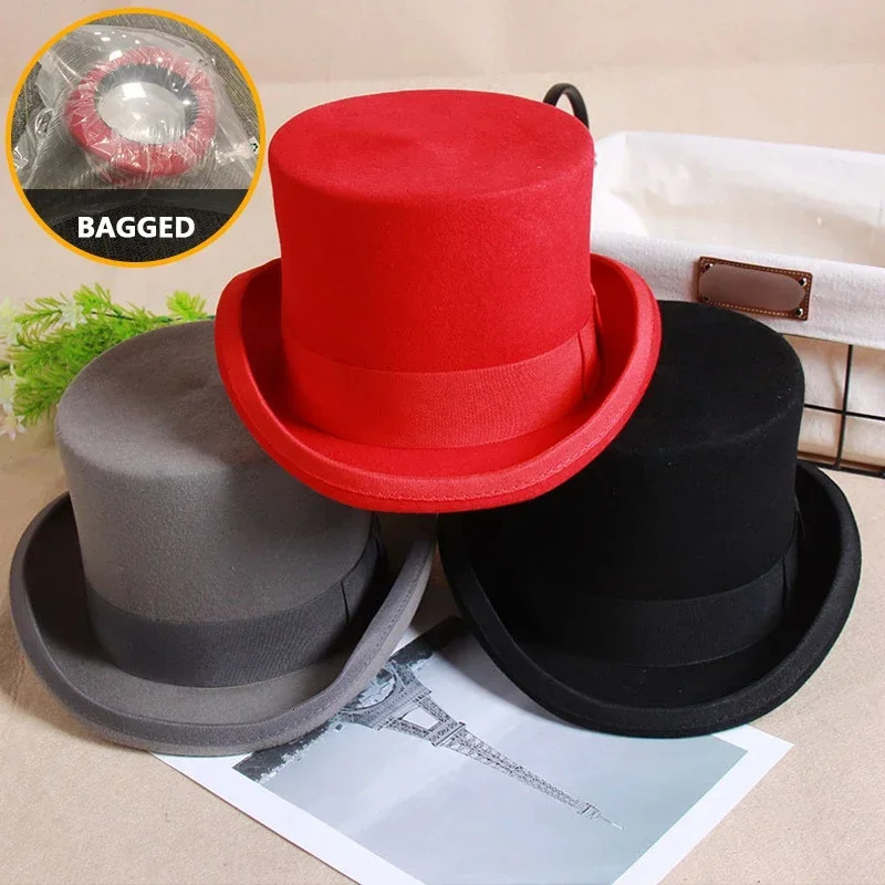 wool flat top hat fashion Fedora hat version Panama magician hat gentleman cylindrical hat with steampunk hat elegant 241018
