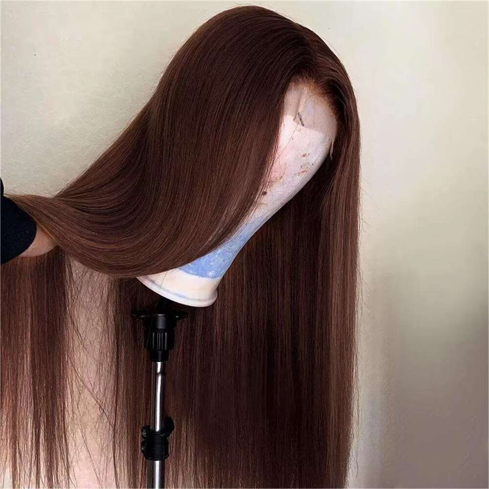 Brown X Chocolate Colored Lace Front Human Hair Wigs For Women Pre Plucked x Bone Straight Transparent Frontal Wig al