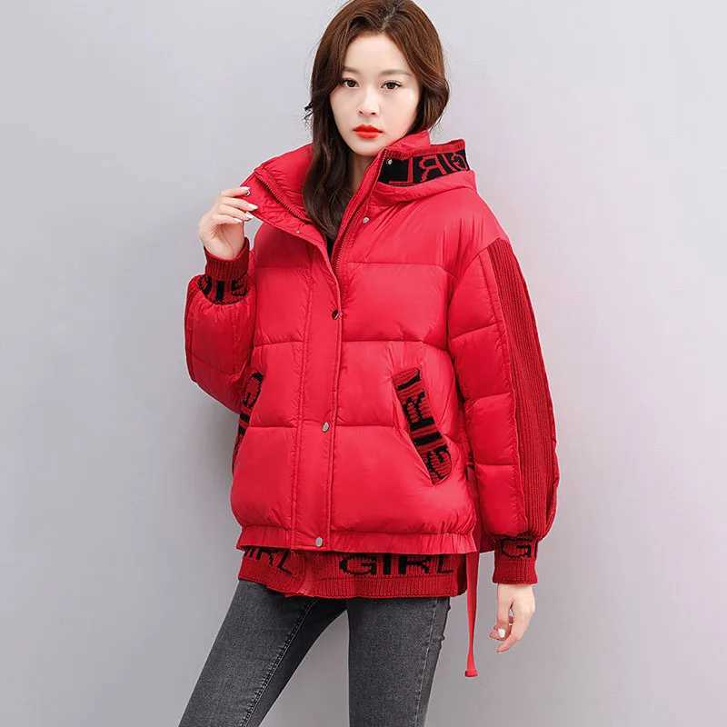Women's Down Parkas New Fashion Womens Splicing Cotton Coat Winter Thick Warm Apron Jacket Premium Womens Hooded Parker Coat Y241019A6N3
