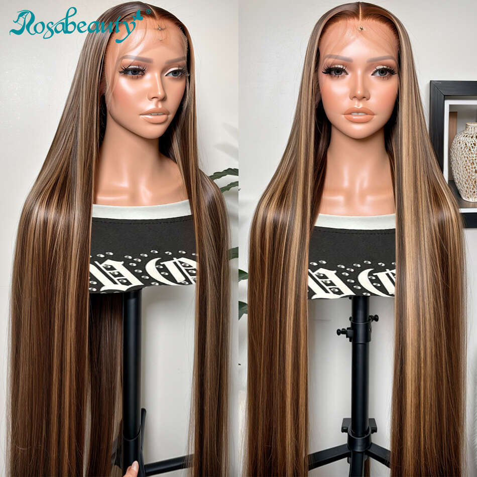 30 32 Inch 13x6 Straight Highlight Front Human Hair 13x4 Lace Frontal 4/27 Ombre Honey Blonde Colored For Women