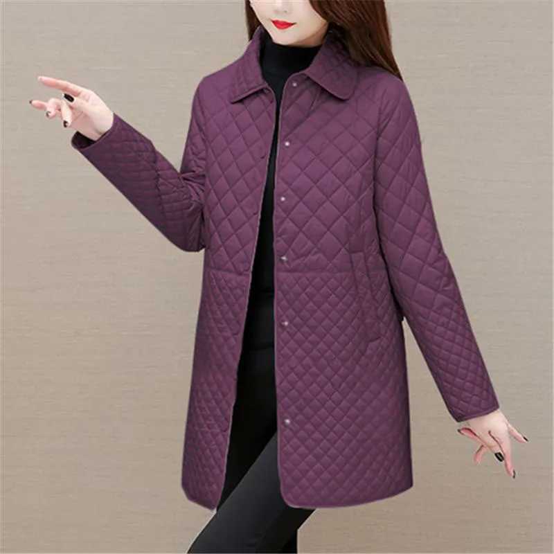 New Autumn Winter Women Diamond Grid Quilted Coats Fashion Oversized Female Korean Casual Thicken Warm Long Down Cotton JacketsX241019