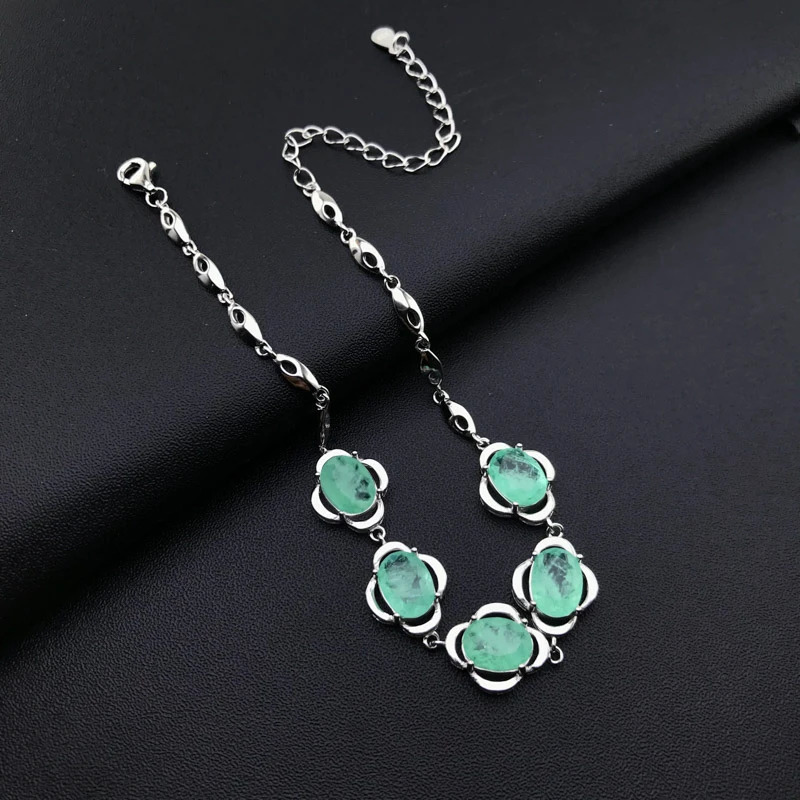 CSJ Trency Paraiba Bracelet Pure Silver 925 Artificial Gem Aquamarine 6 * 8mm Womens Birthday Party Jewelry Gift 241018