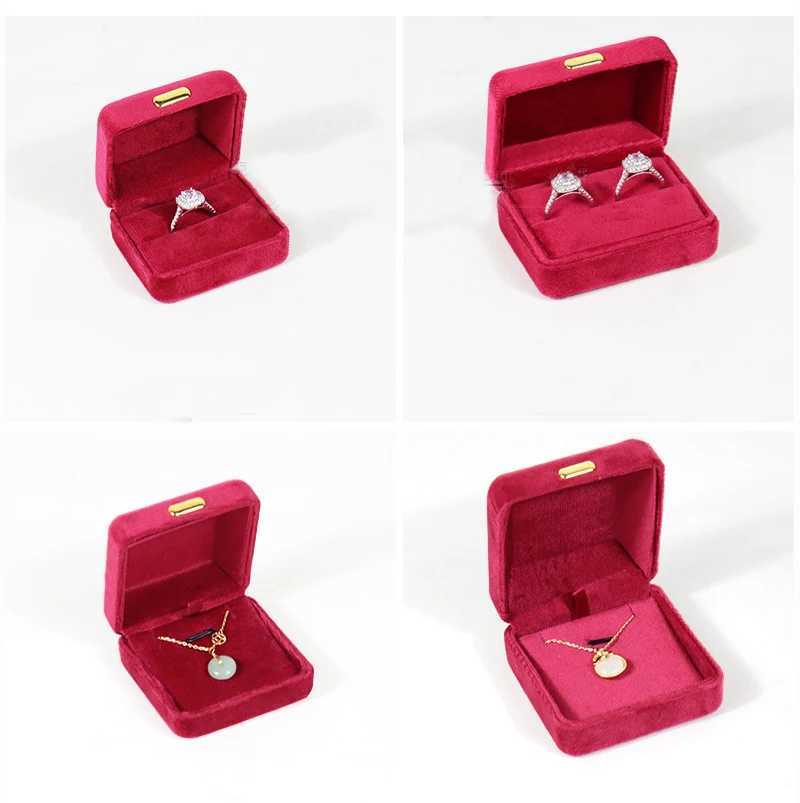 Round corner gold buckle bead treasure box exquisite velvet ring box necklace storage box high-end iron jewelry packaging box W241019