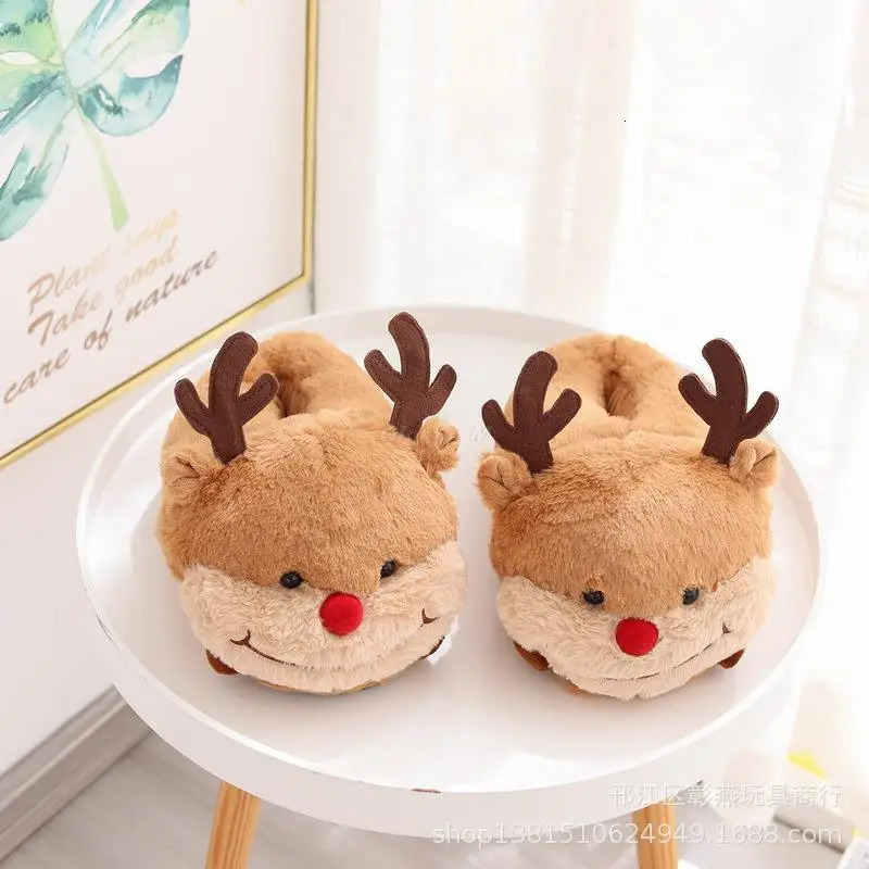 Winter Christmas reindeer fuzzy slider womens home shoes slider women warm home cute animals hamster plush slider indoor 241018