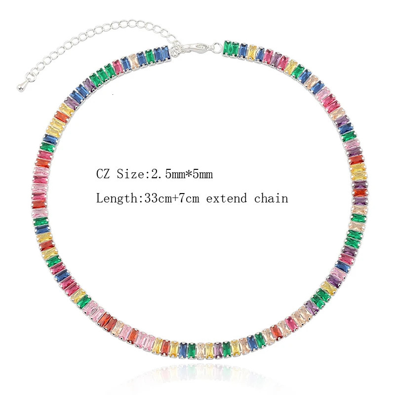 Wide CZ Tennis Necklace Womens Luxury Ice Out Rainbow Cube Zirconia Gold Crystal Chain Womens Jewelry Necklace 241018