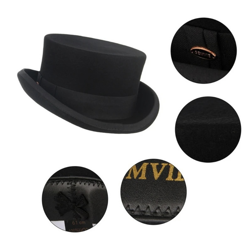 Roll Brim Fedora Hat Adult Fashion Black Panama Hat Magic Hat Wool Hat Role Playing Clothing Neutral Flat Cap 6XDA 241018