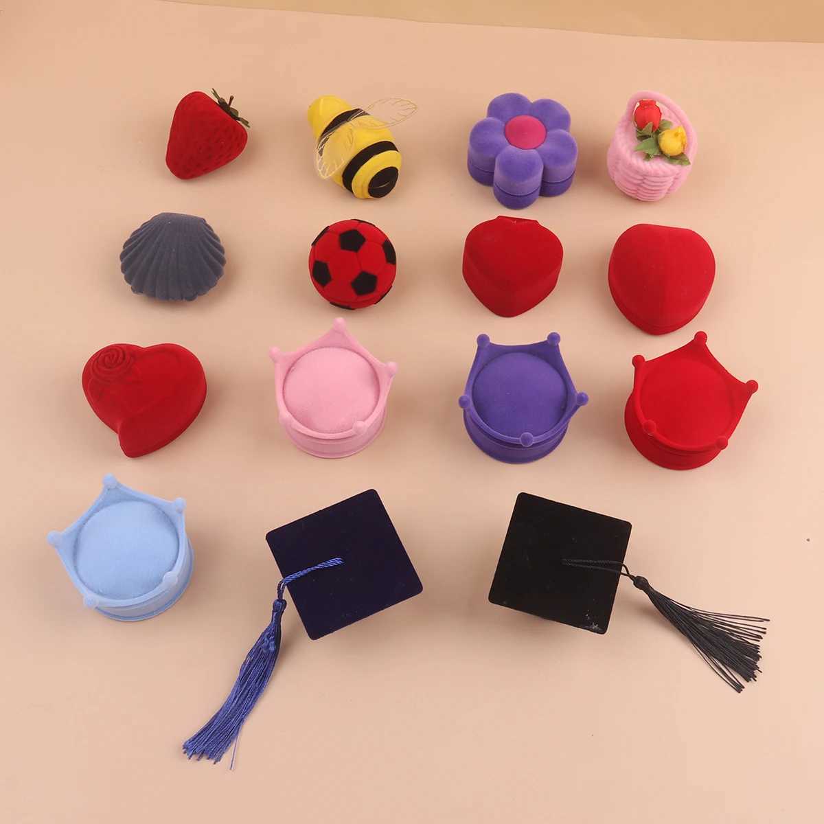 1 Velvet Bead Box Organizer Cute Animal Wedding Ring Box Fruit Storage Box Earrings Necklace Display Packaging Gift W241019