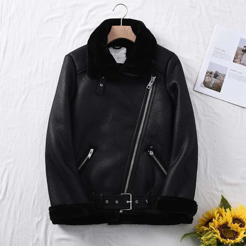 Warm Women Faux Fur Jacket With Belt Streetwear Female Moto Biker Loose Thicken Coat Fashion Autumn Winter Outwear