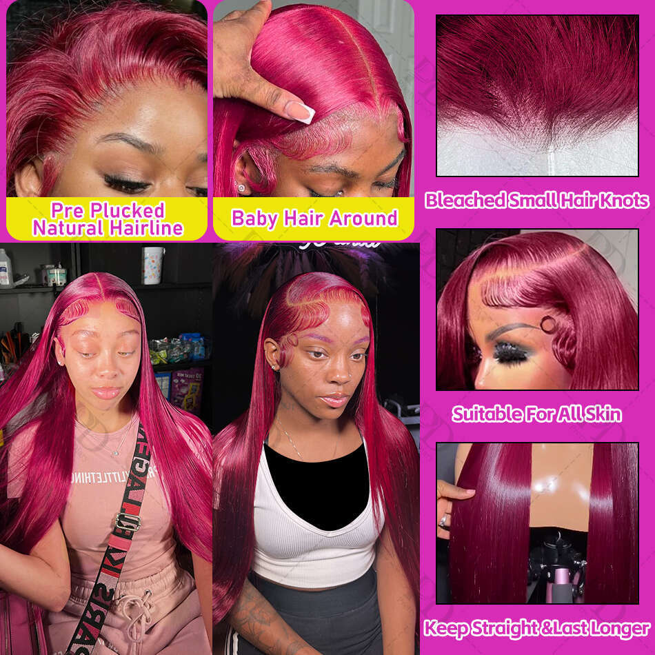 30 36Inch Bone Straight 99J Bury 13x4 13x6 Hd Lace Frontal Human Brazilian Red Colored Remy Wigs Virgin Hair