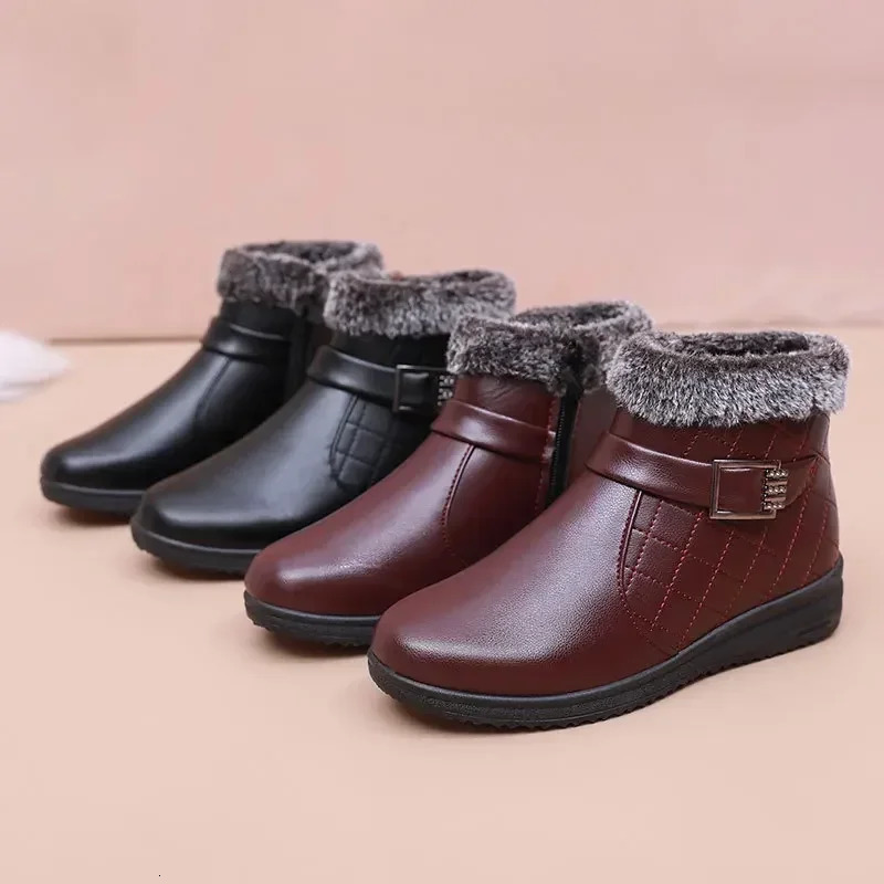 Winter shoes womens snow boots thick metal womens cotton shoes zipper plush warm leather short boots 241018
