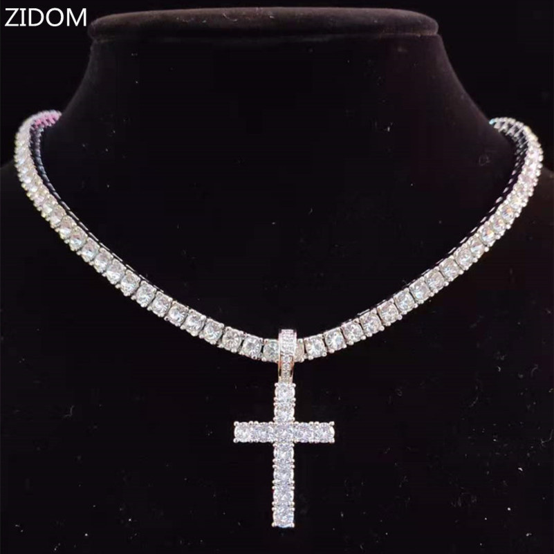 Mens Hip Hop Cross Pendant Necklace Zircon Tennis Chain Ice Sparkling Necklace Hip Hop Jewelry Fashion Gift 241018