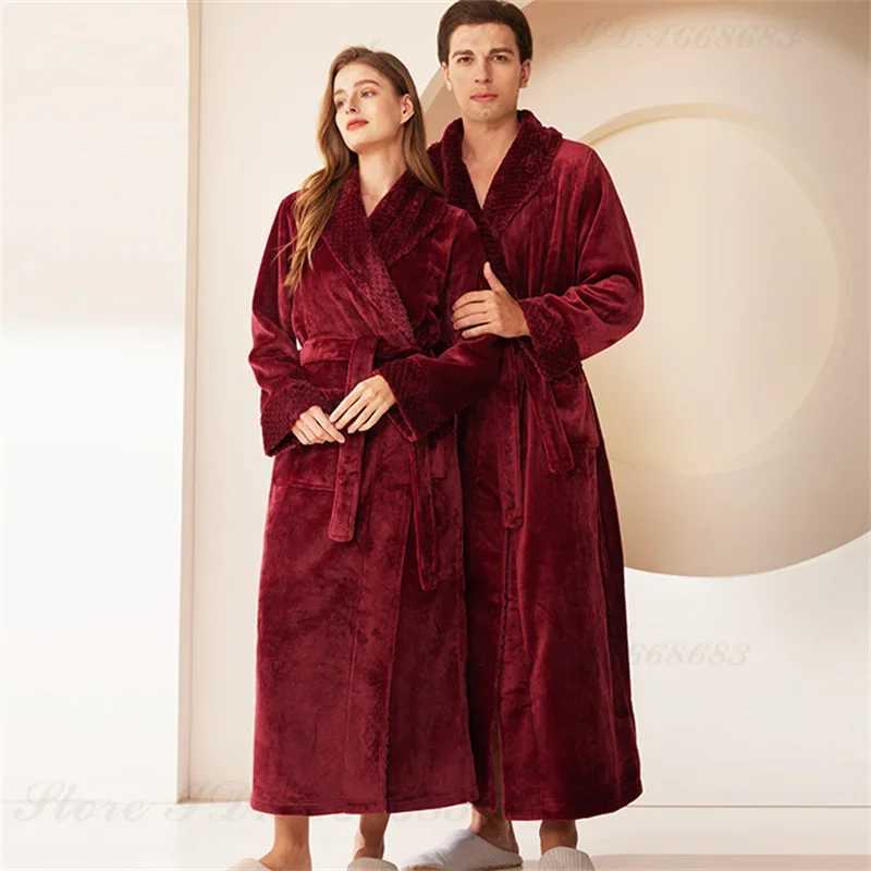 Thicken Warm Flannel Mens Kimono Bathrobe Gown Home Clothes Couples Long Robe Autumn Winter Coral Fleece Sleepwear Lounge WearXJ241018