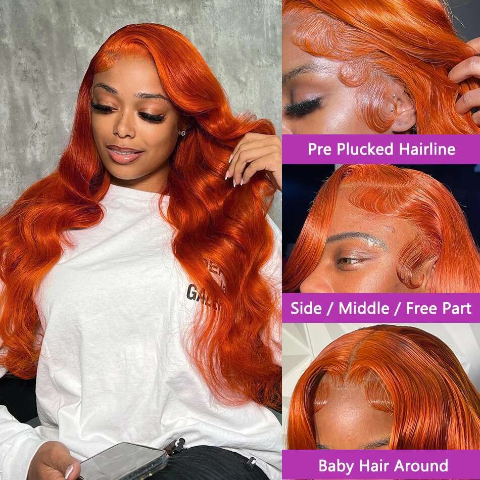 Brazilian 30 38 Inch Orange Ginger Body 13x4 Front Wig Human Hair 200% Water Wave 13x6 HD Lace Frontal Wigs For Women