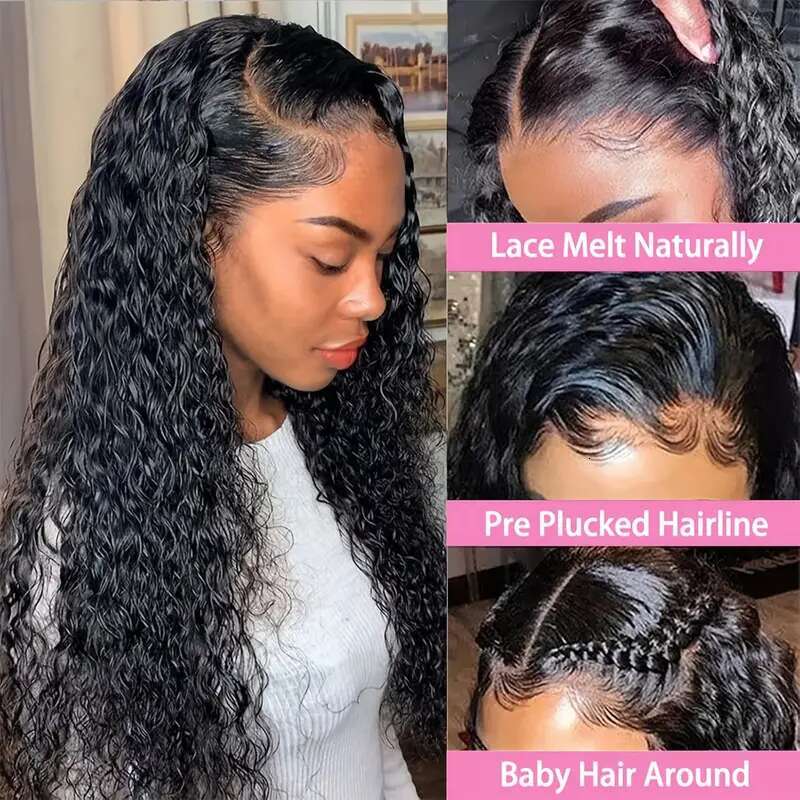 180% Density 13X6 Transparent Deep Wave Curly Human Hair Frontal Wig 30 34 Inch 4x4 Lace Closure Wigs For Women Pre Plucked