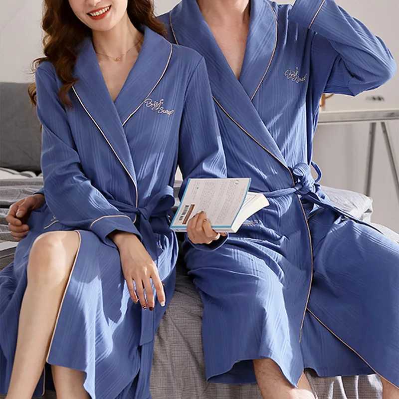 Lovers Mens Cotton Bathrobe Kimono Robe Womens Dressing Gown Nightgown Couple Sleepwear Nightgown Spring Autumn Wedding DressXJ241018