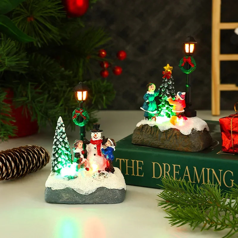 decorations resin small house micro landscape Light snowman tabletop display Christmas gift 241018