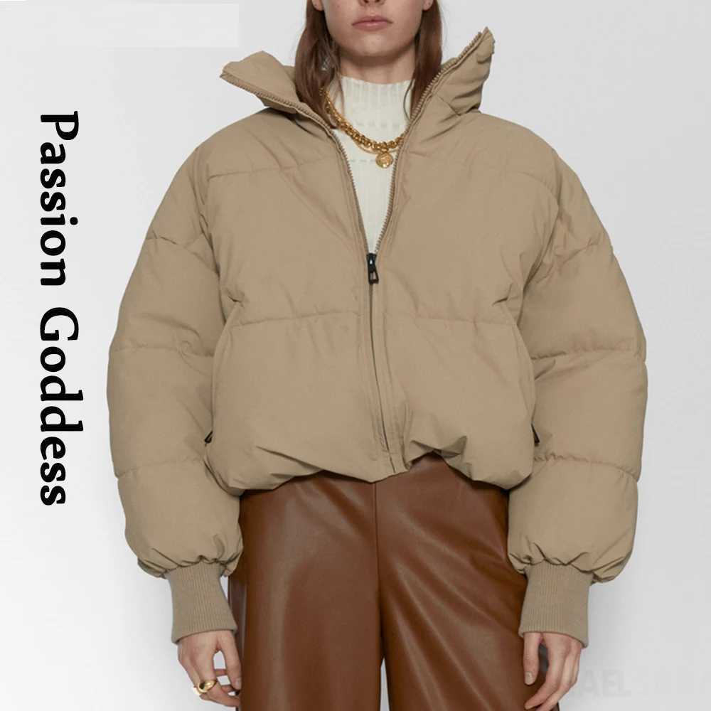 Women's Down Parkas Winter Women Thick Warm Puffer Jackets Loose Bubble Coat Parkas Down Outwear Stand Collar Zipper Casual Solid Jackets Parka C