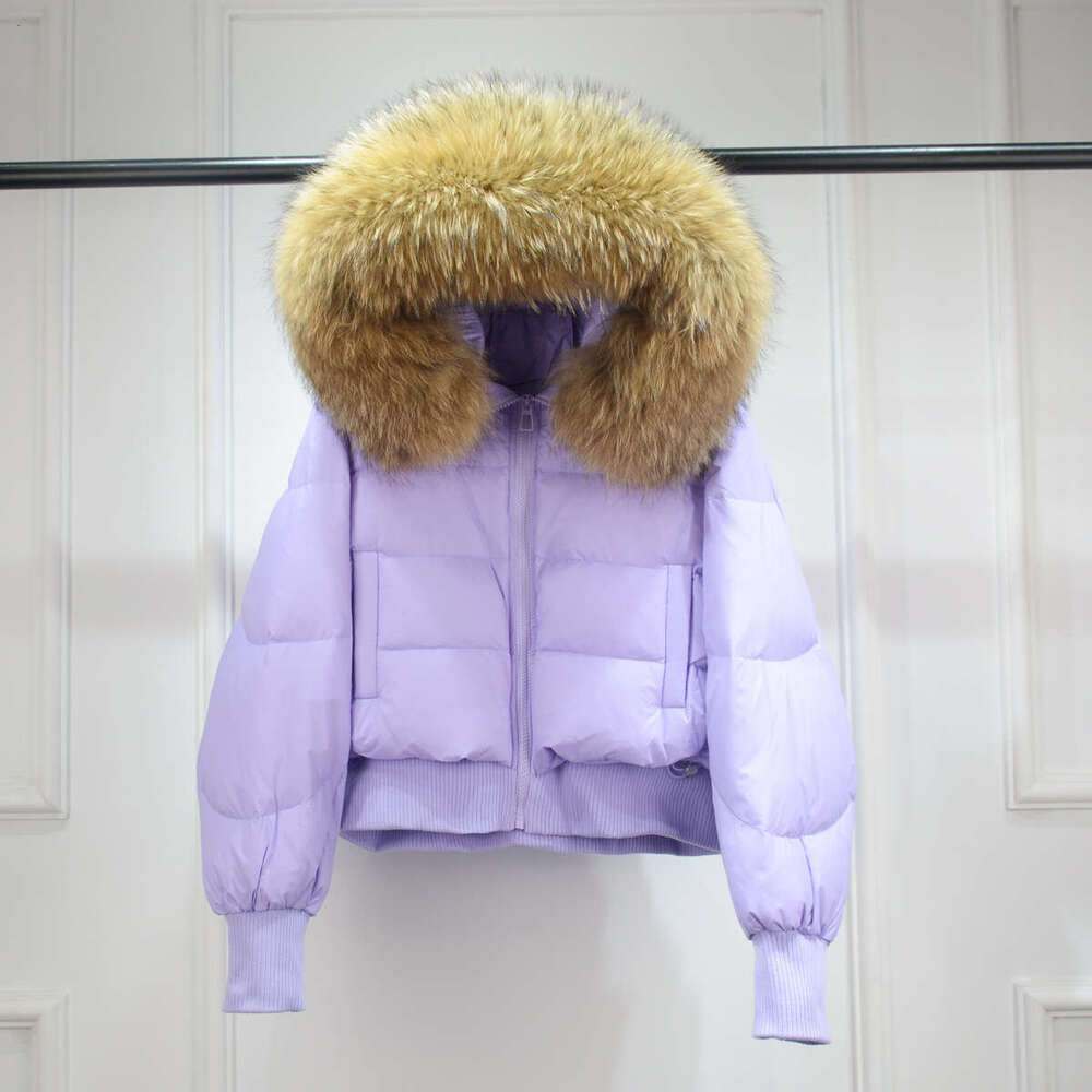 Janveny Big Real Raccoon Fur Hooded Short Fluffy Puffer Jacket Women 2024 Winter Feather Duck Down Coat Female Parkas Waterproof