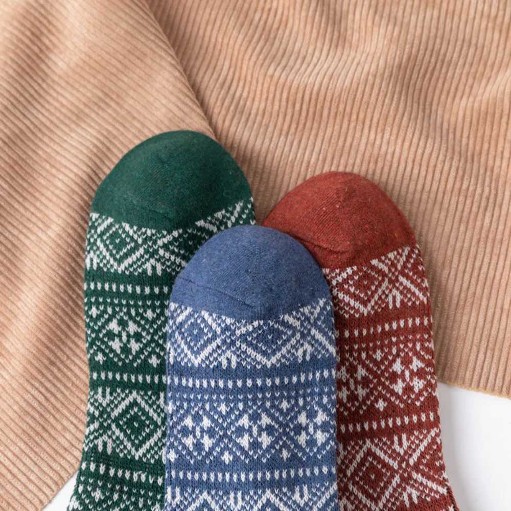 5 Pairs New Autumn and Winter Double Needle Diamond Men Mid-tube Casual Socks Ethnic Style Thickened Warm Wool SocksXJ241019