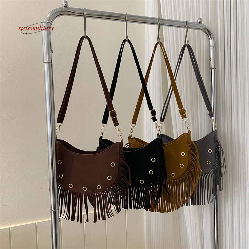 Tassel brown saddle shoulder niche ethnic controversy, West Asia crossbody bag, women's trendy travel bag #18 swissmilitary