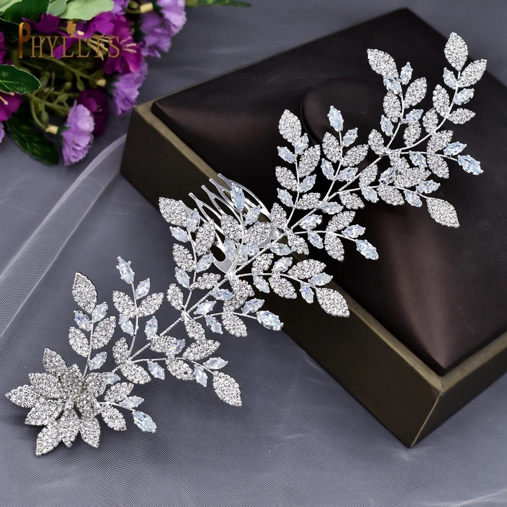 A61 Fashionable Bridal Headpiece Zircon Wedding Comb with Cube Luxury Bucket Hair Wedding Accessories Bridal Crown 241018