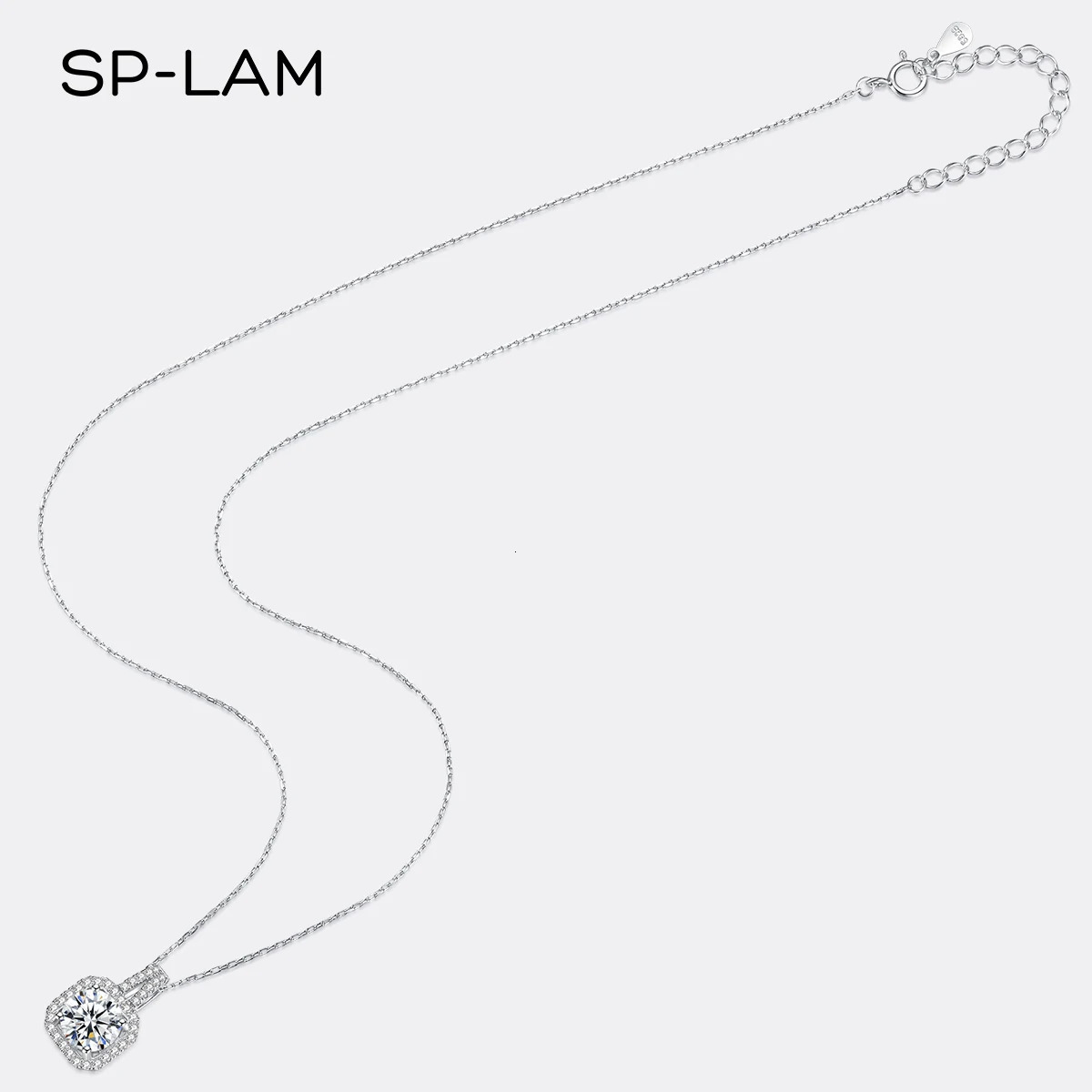 necklace with certificate 1CT cubic zirconia CZ Pave chain square pendant wedding jewelry gift 241018
