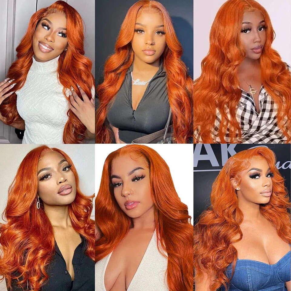 x Ginger Orange HD Lace Front Wigs Human Hair Body Wave Frontal Wig Transparent For Women Closure al
