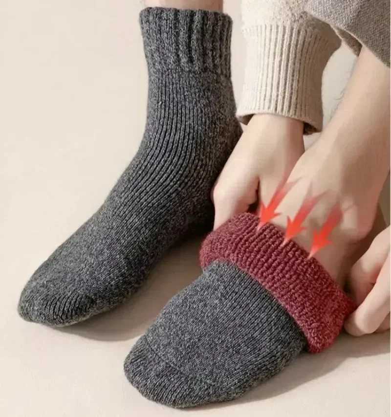 5Pairs Wool Socks Mens Thermal Hiking Socks Merino Warm Winter Socks Soft Crew Towel Sock Cotton Against Cold Sox Size 36-45XJ241019