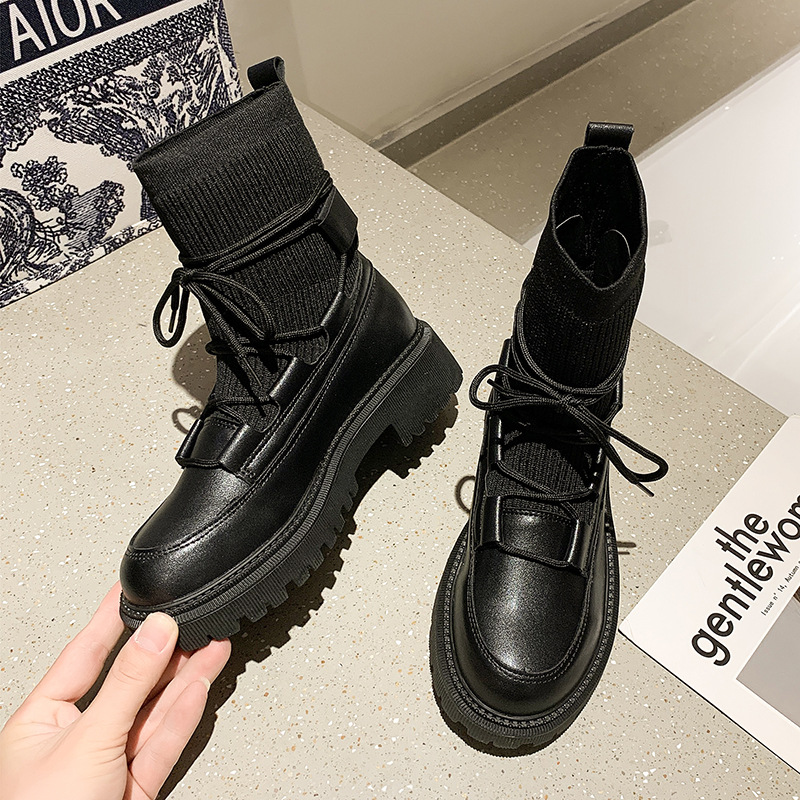 Women Fashion Martin Boots Simple Style Casual Versatile Plus Size Winter Trendy Wear Thick Sole Increase Height Triple Black Free shipping