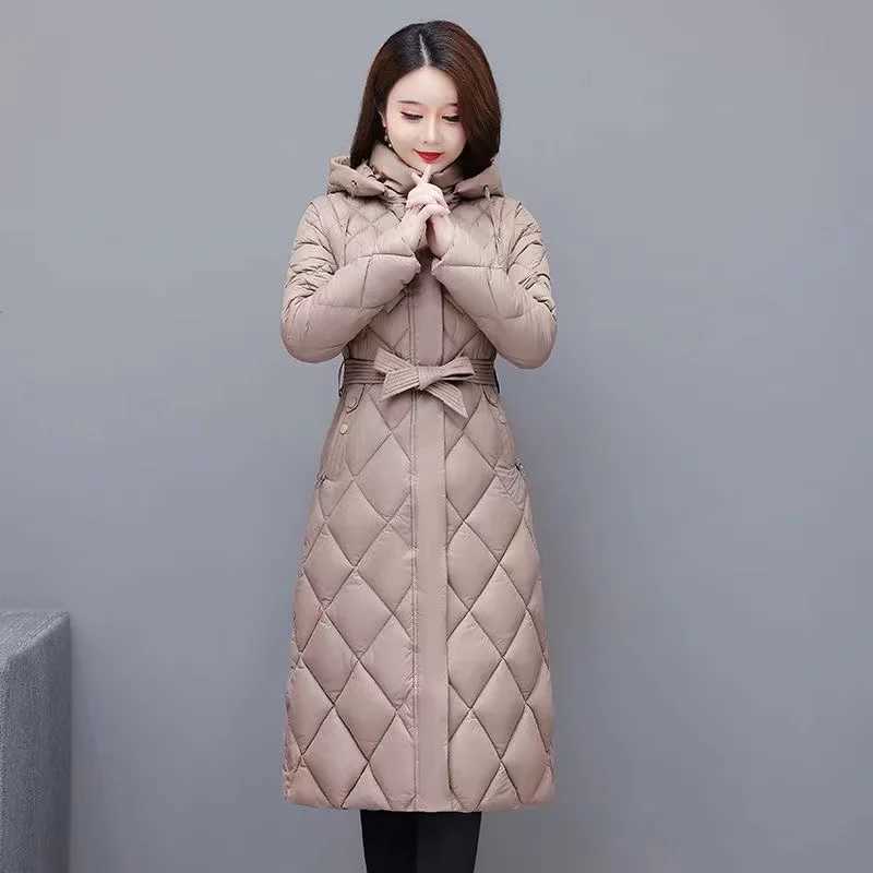 Women Winter Jacket Lightweight Down Cotton Jacket New Long Sleeved Detachable Mid Long Parkas Warm Female Winter Coat OuterwearX241019