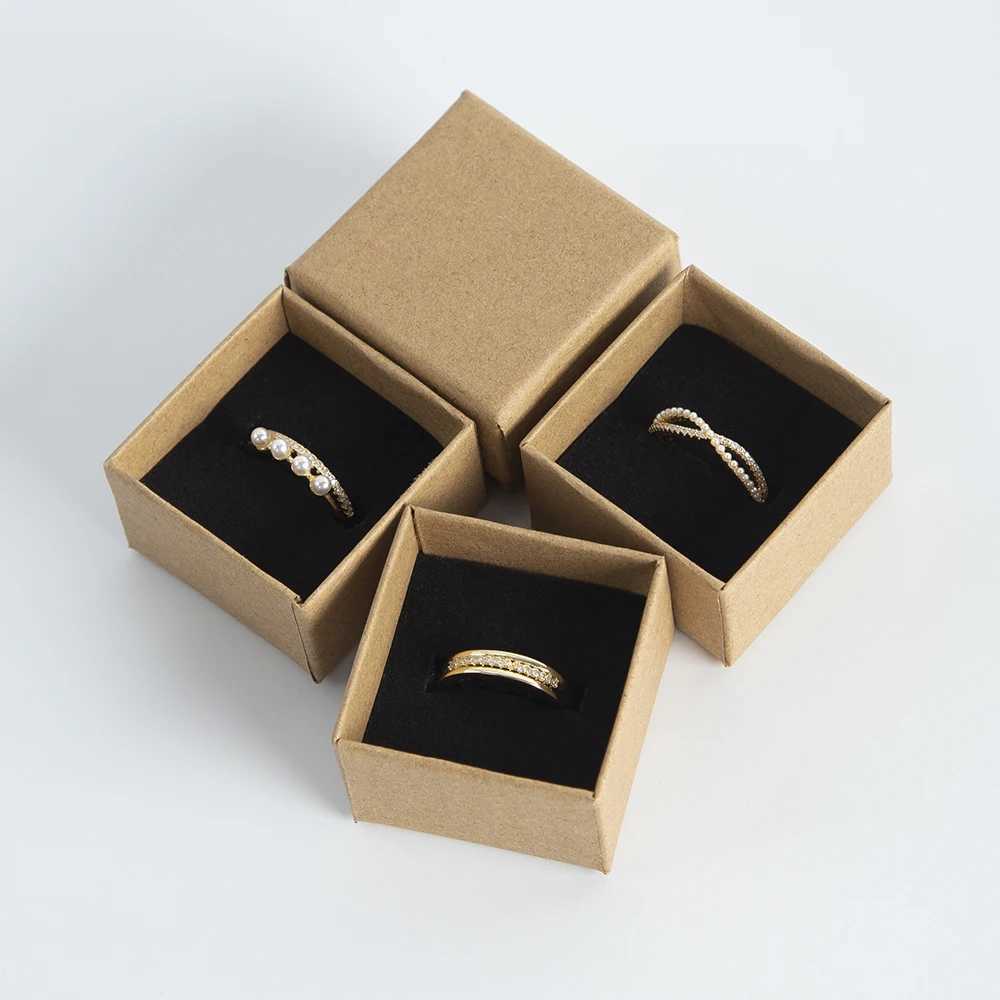 10pack loose ring box 4x4x3cm brown cowhide gift cardboard box jewelry necklace earrings womens packaging box sponge W241019