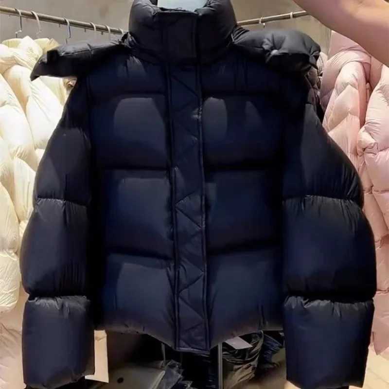 European style down jacket womens small hoodie inflatable jacket warm coffee cut hooded jacket winter new item