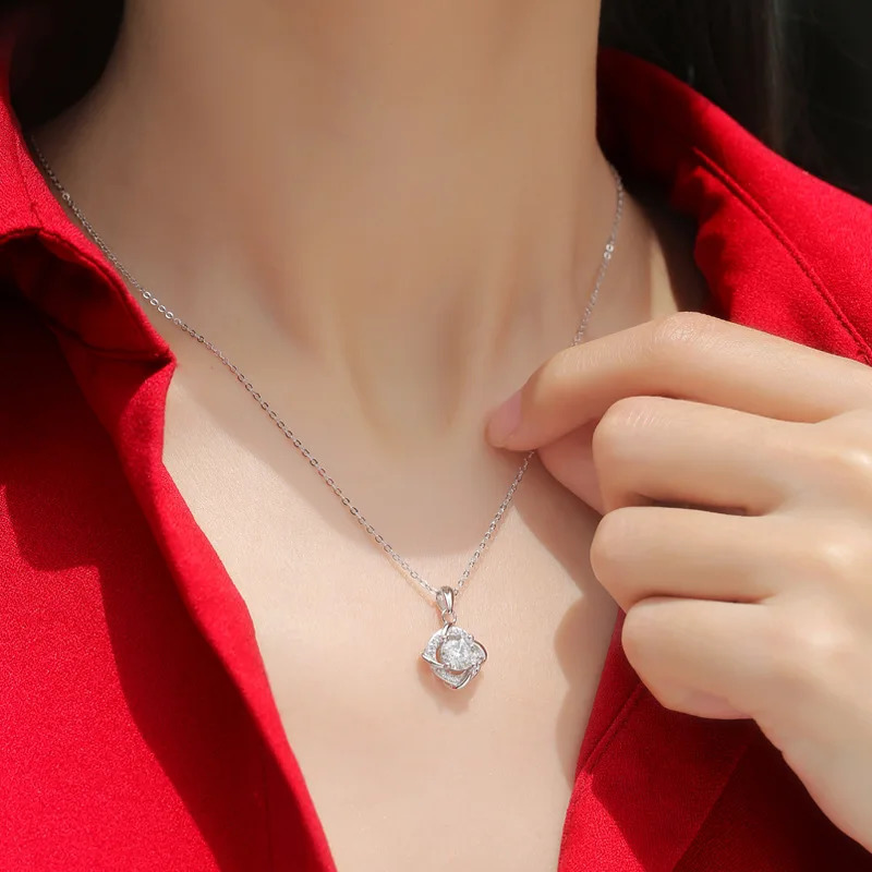 EWYA 0.5/1CT Windmill Female Pendant Necklace S925 Pure Silver Diamond Chain Necklace Exquisite Jewelry Gift 241018