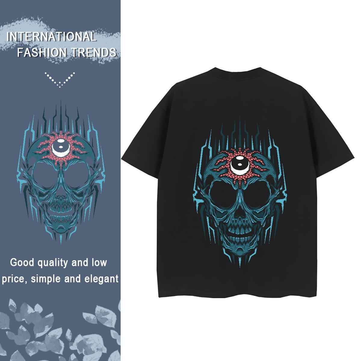 Fashion T shirt 100% Cotton 230g Crew Neck Casual Beach skull Womens Tshirts Loose fit Cartoon Print Top Shirts