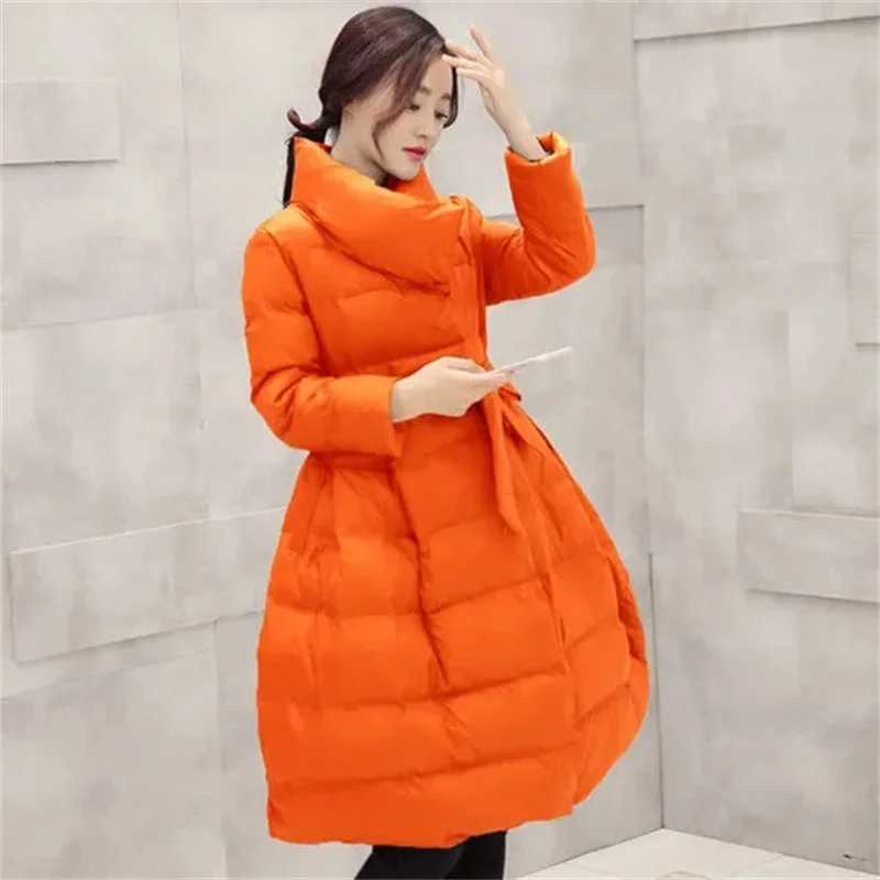 2024 Winter Jacket New Cotton Coat Womens Parkas Mid Length Korean Slim Red Fluffy Warm Cotton Padded Coat Female Outerwear TopX241019