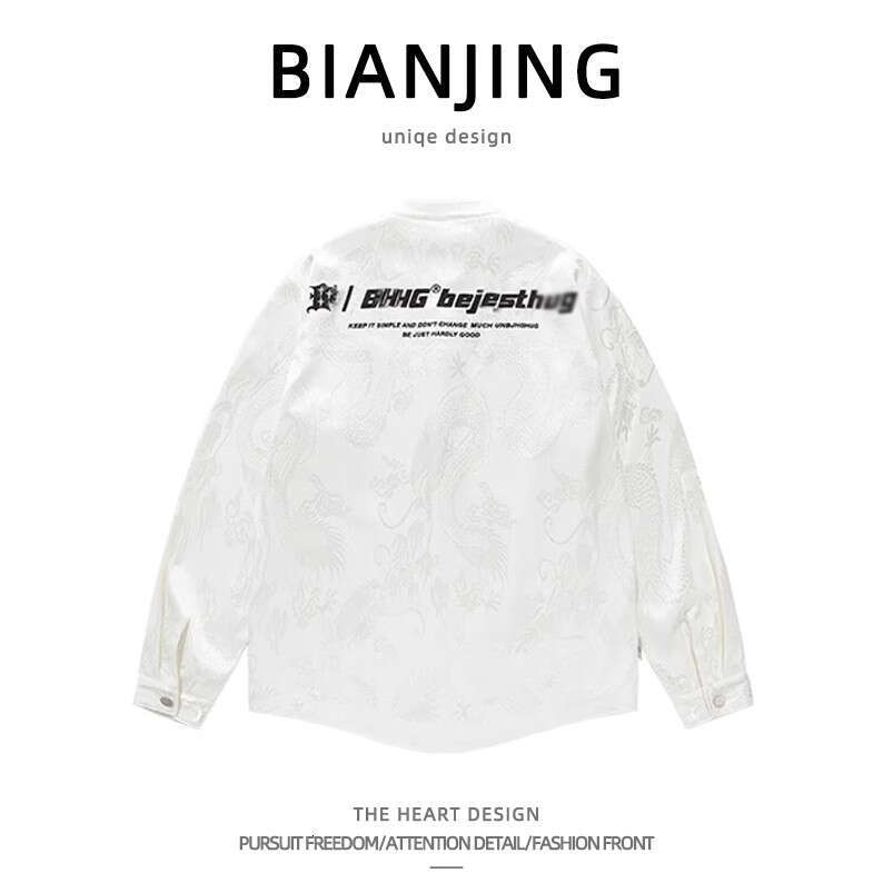 shanshi Men's shirts Year of the Loong printed jacket for men and women New men's clothing American casual handsome Chinese style shirt