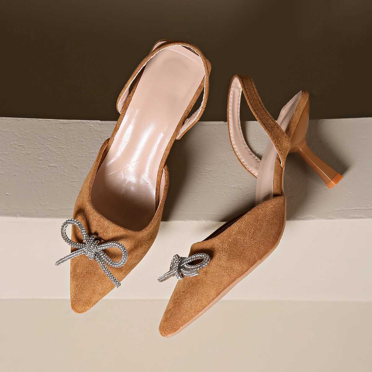 Womens Blue Strap Pump High Boots Crystal Bow Party Dress Shoes Womens Sexy Point Toe Stiletto Sandals Summer 2024 Y241019