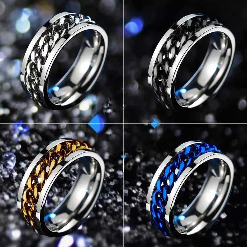 Punk 8mm Rotating Chain Mens Rotating Ring Black Blue Stainless Steel Rotating Cool Jewelry Party Gift 2022 New Rotating Ring Y241019