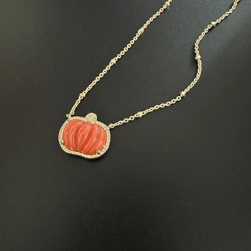 fashion Halloween orange pumpkin pendant necklace with border necklace womens jewelry accessories gift 241018
