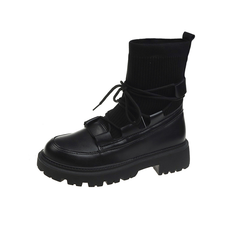 Women Fashion Martin Boots Simple Style Casual Versatile Plus Size Winter Trendy Wear Thick Sole Increase Height Triple Black Free shipping