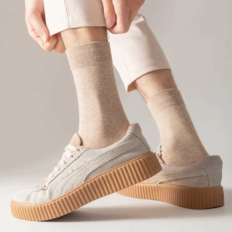 High Quality Men Spring Socks Combed Cotton Business Mid Tube Dress 3Pairs/set Long Sock Thick Casual Solid Color WinterXJ241019