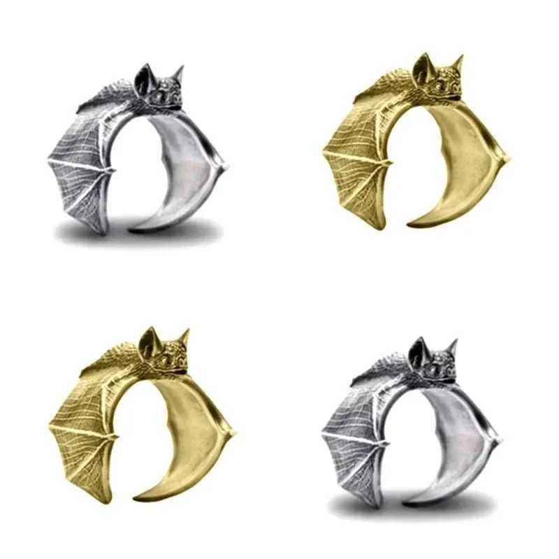 Retro black stainless steel batwing couple ring mens punk style personalized finger ring hip-hop jewelry accessories Y241019
