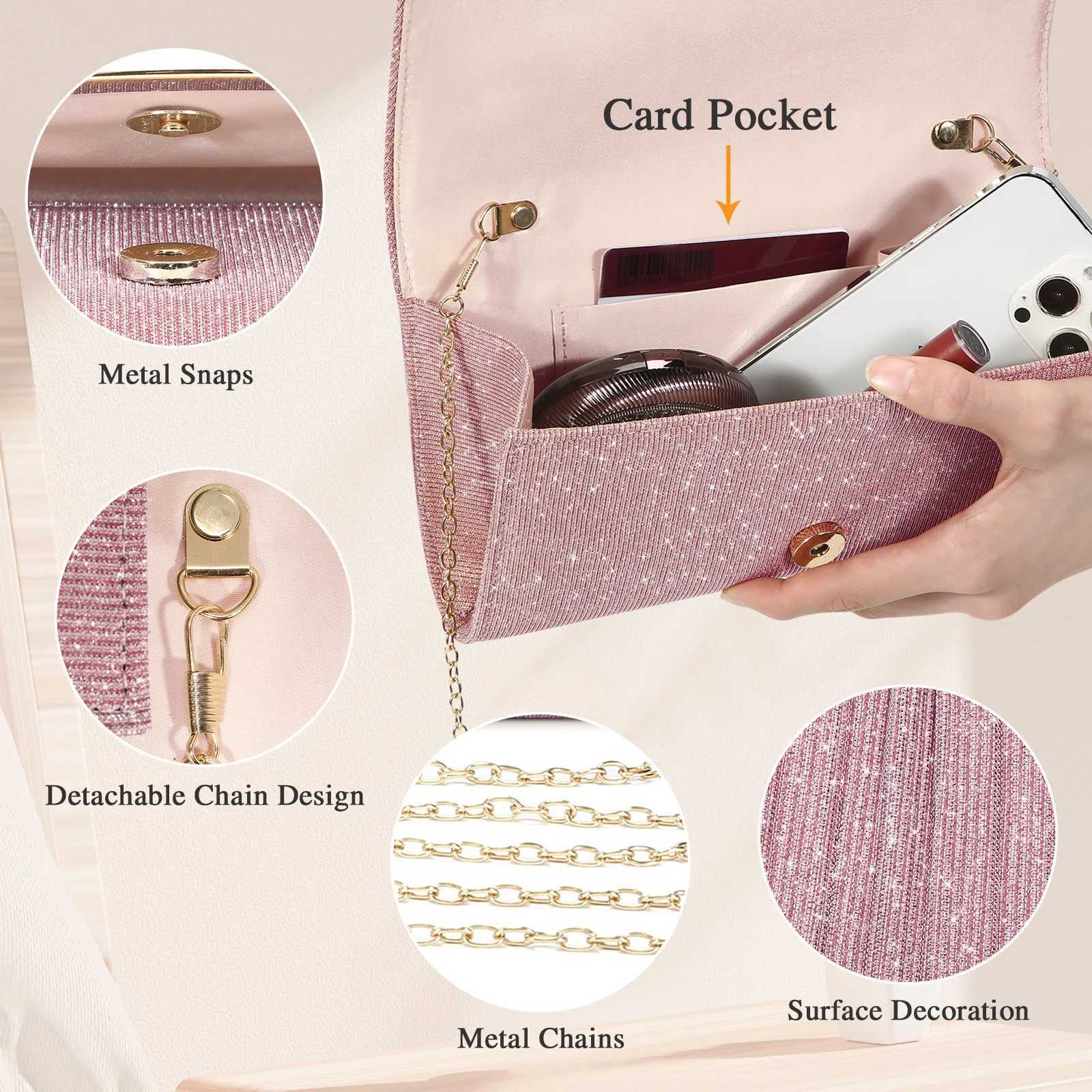 Womens Evening Clutch Bag Shining Flash Handbag Metal Chain Shoulder Cross Body Bag Luxury Wedding Party Banquet Clutch Wallet Y241019