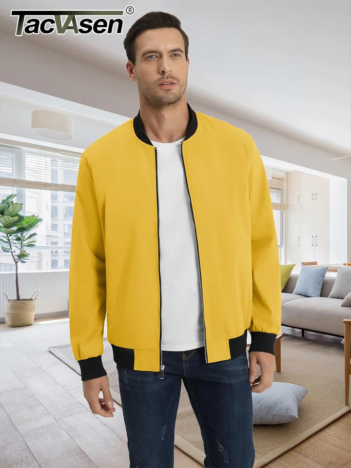 TACVASEN lightweight bomber jacket mens waterproof casual jacket outdoor jacket with pocket windproof jacket 241007