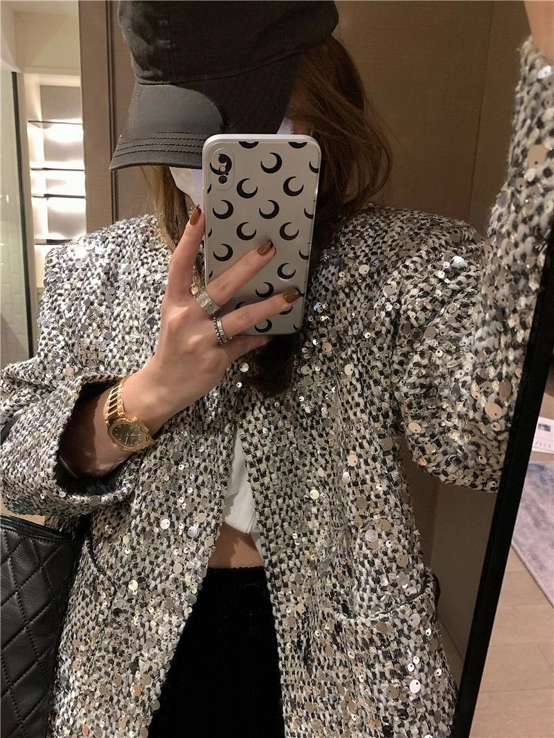 Short Coat Top Tweed Heavy Industry Sequins Jacket Women Clothes Chaquetas Para Mujer Ropa Korean Chic Loose Roupas Femininas 241019